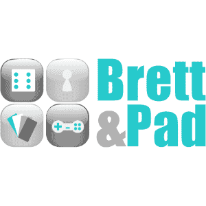 Schriftzug Brett & Pad, daneben Icons von Würfel, Spielfigur, Controller, Karten
